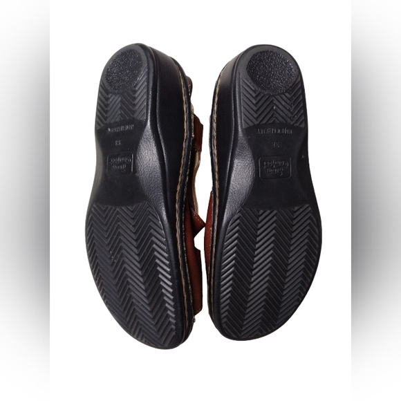 Finn Comfort Sandals Red Leather Slingback Low Wedge Adjustable Peep Size 38 - Picture 10 of 14